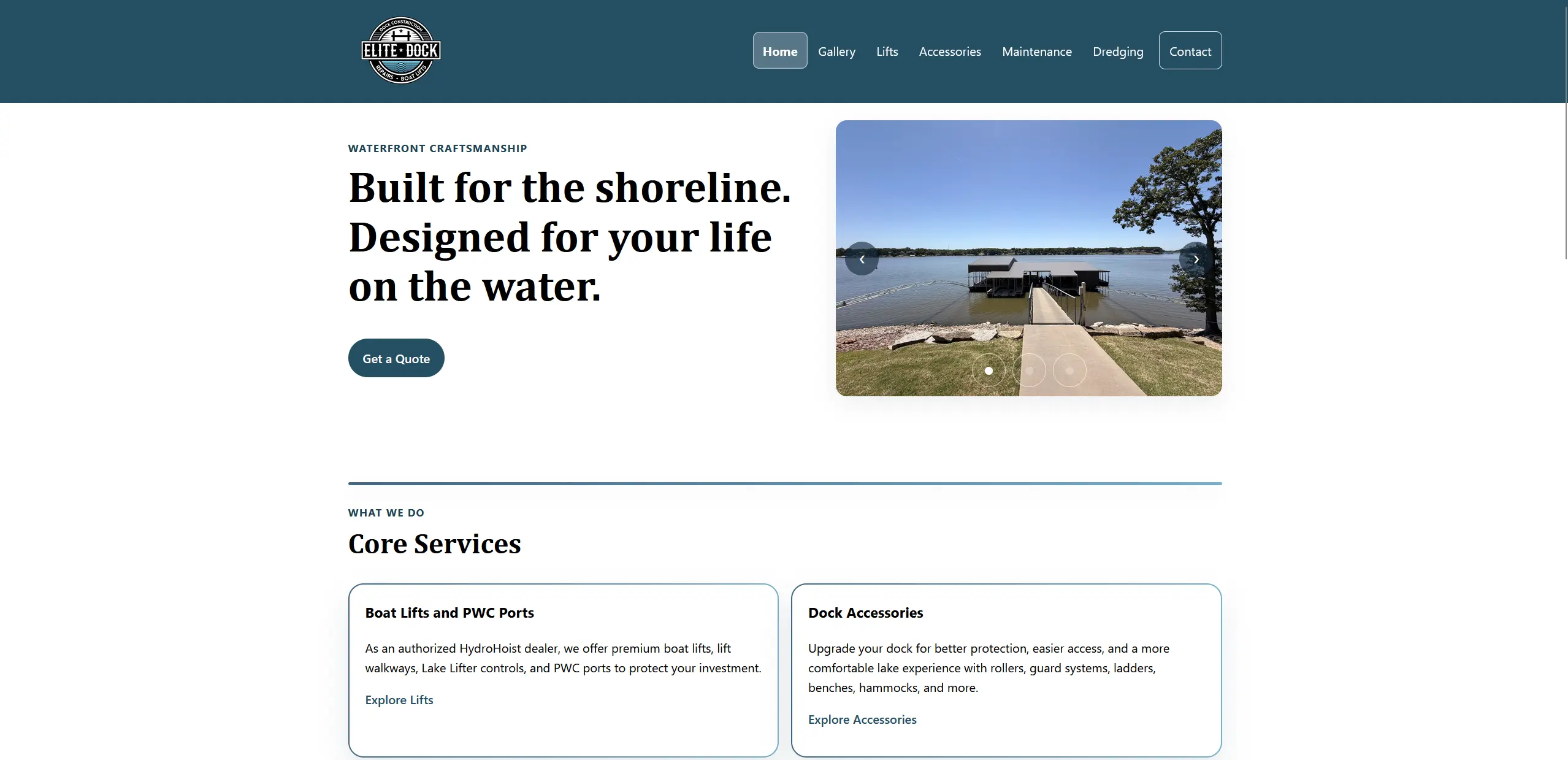Elite Dock website screenshot