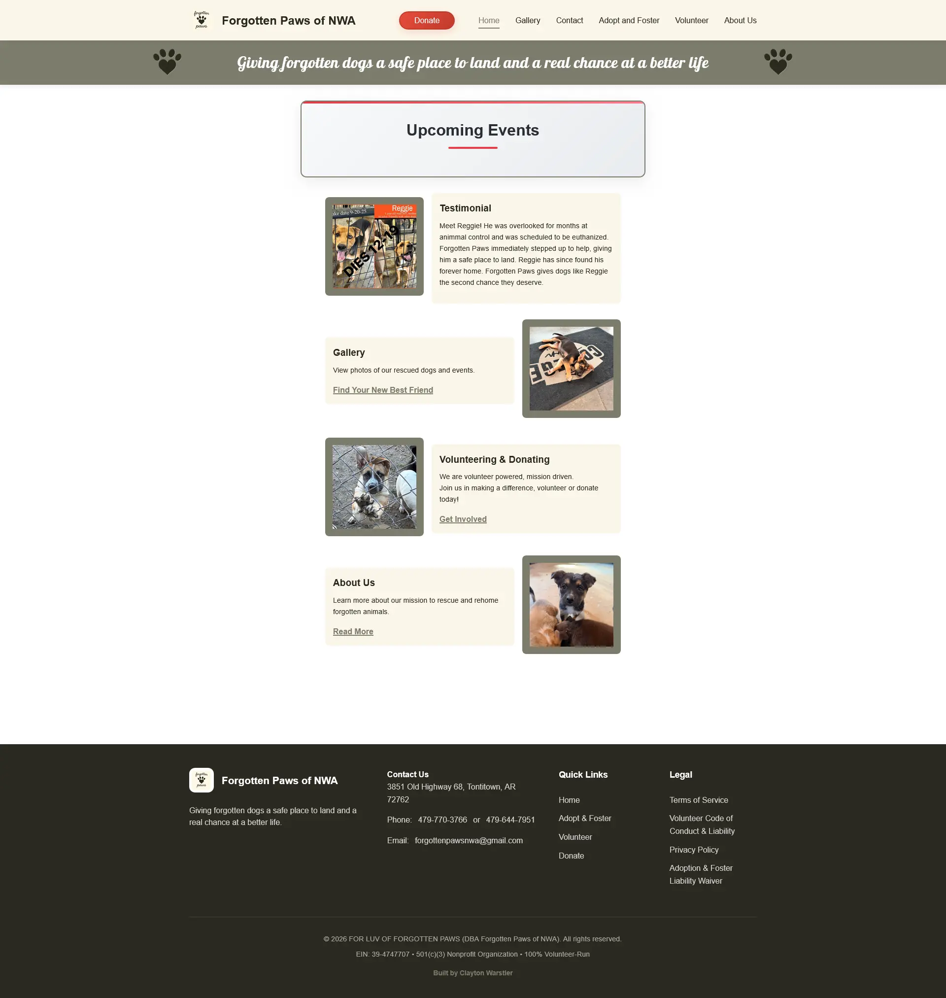 Forgotten Paws website screenshot