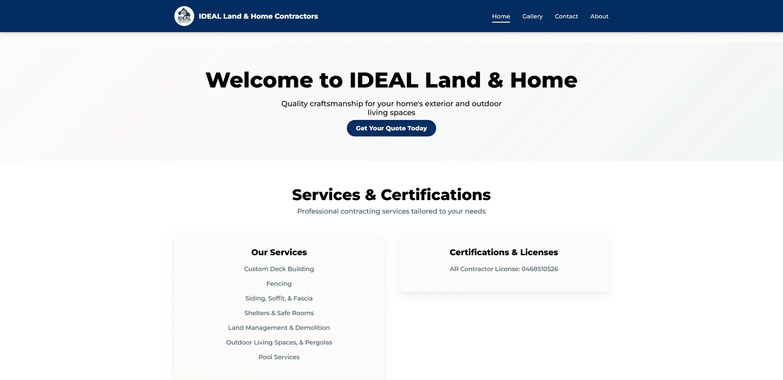 IDEAL Land & Home Contractors website screenshot